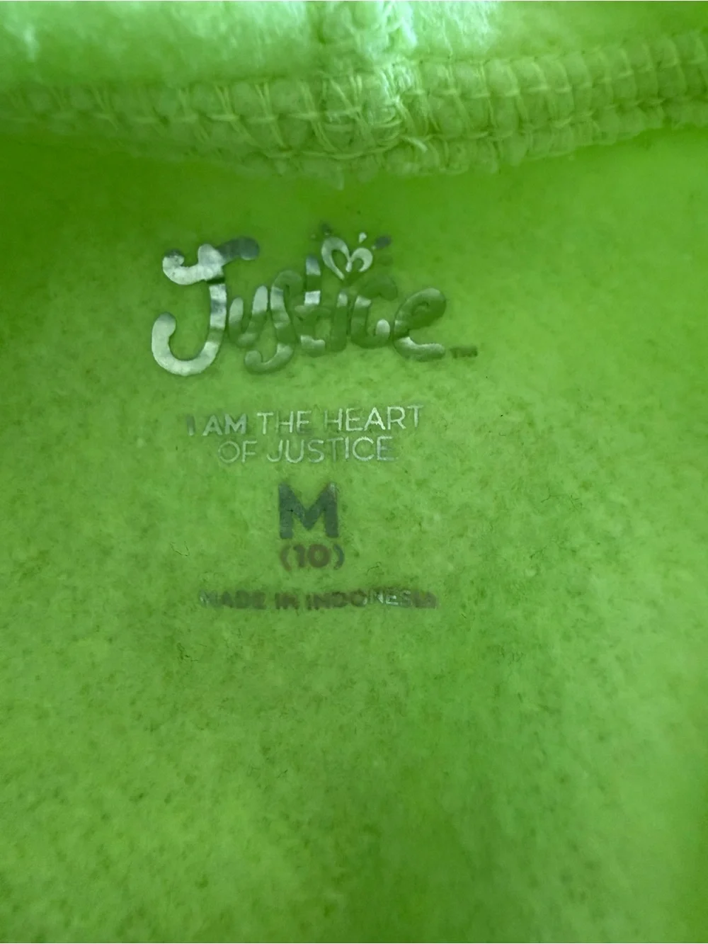 Justice Neon Green Hoodie, Sparkle sleeve size M(10)